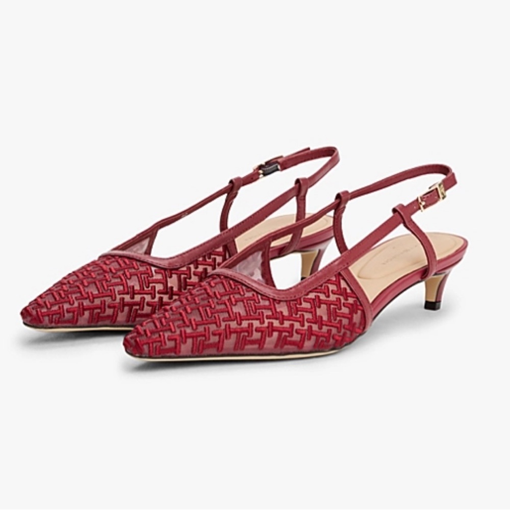 TH Monogram Slingback Mesh Kitten Heels